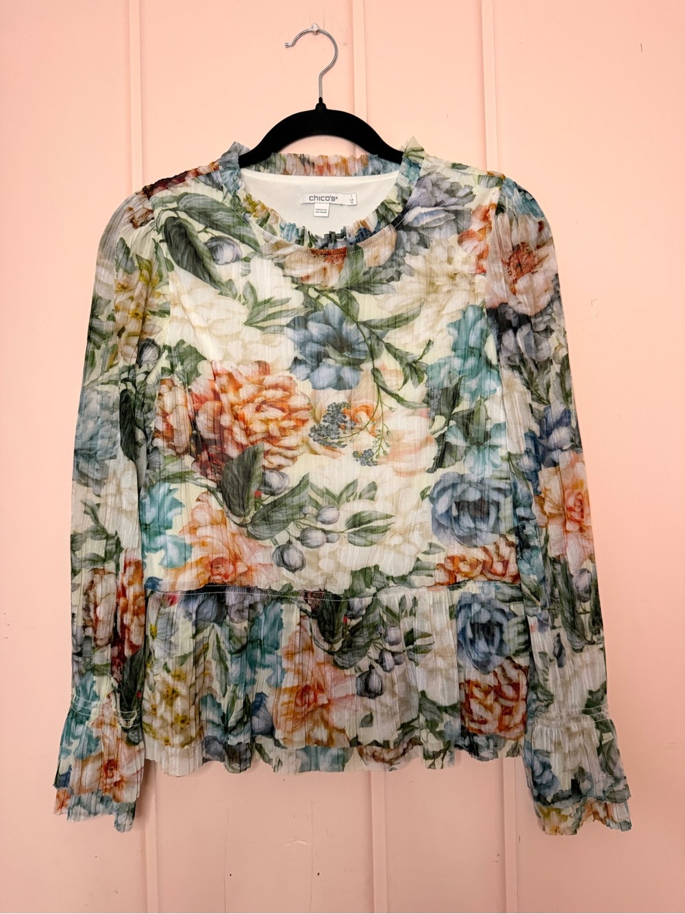 Chico's Floral Rose Ruffle Peplum Blouse - Multicolor sz1